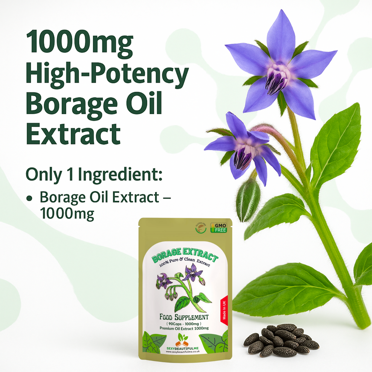Starflower (Borage) Oil Capsules 1000mg–Premium High GLA–Menopause &Skin Support