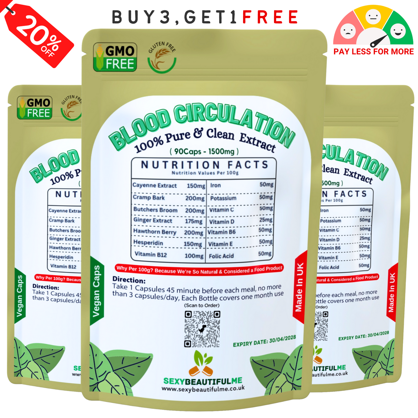 Blood Circulation Health Caps 1500mg-100%Vegan-Healthy Blood Circulation Support