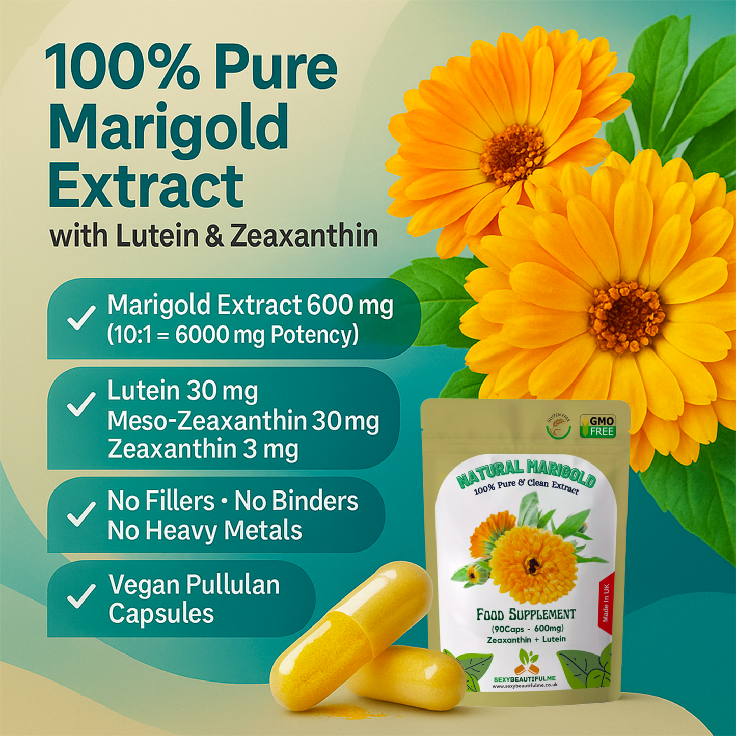 Lutein Capsules 600mg-Meso Zeaxanth 30mg-Marigold Extract-Eye& Vision Supplement
