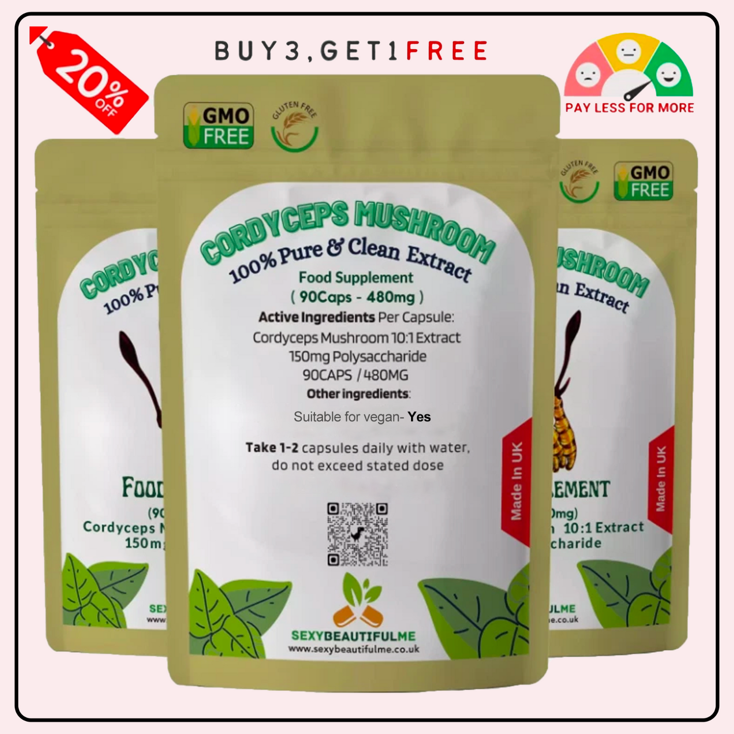 Cordyceps Mushroom Capsules 4800mg-150mg Polysaccharide- Very Strong & Effective