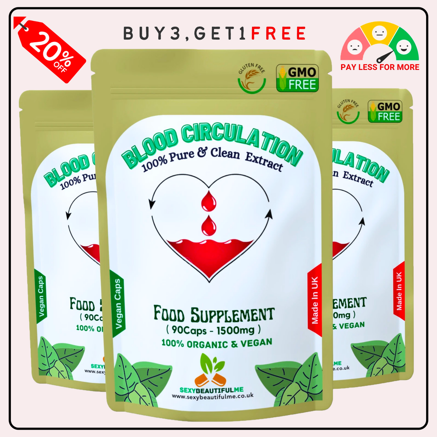 Blood Circulation Health Caps 1500mg-100%Vegan-Healthy Blood Circulation Support