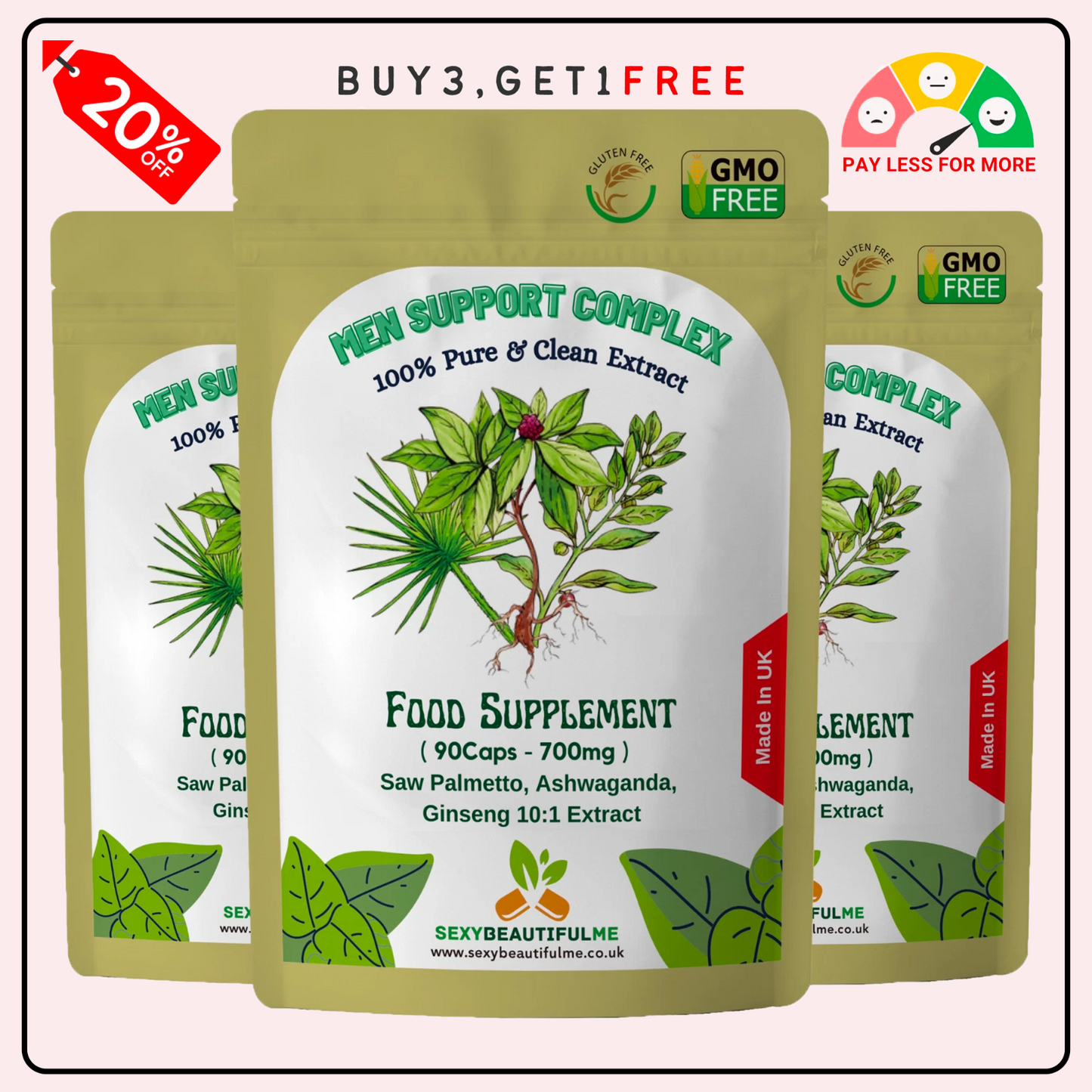MEN SUPPORT COMPLEX Capsules-7000mg-Saw Plamento,Ashwaganda,Ginseng-10:1 Extract