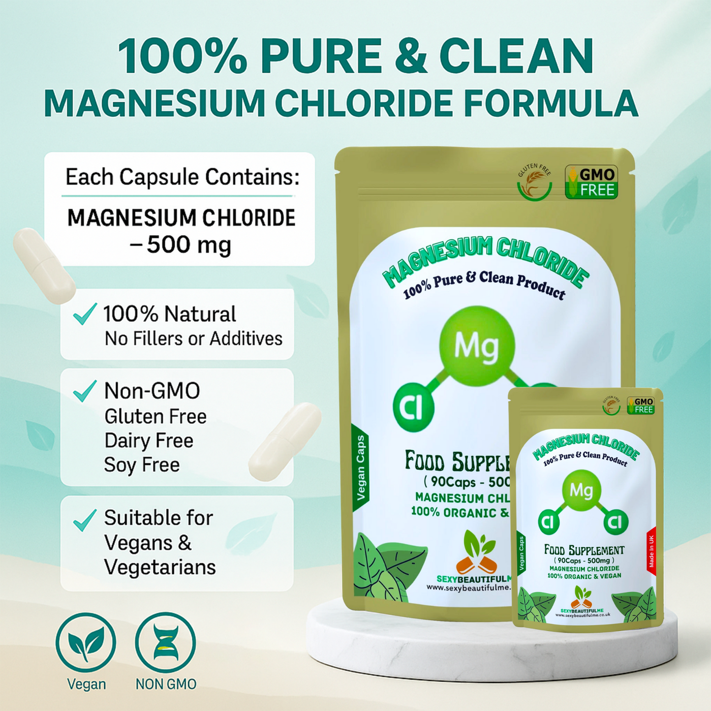 Magnesium Chloride Capsules 500mg–Magnesium Chloride Natural-Vegan & Effective