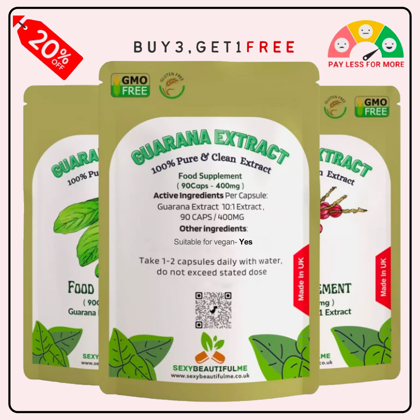 High Strength Guarana Extract 4000mg | 100% Natural | Weight & Energy Support