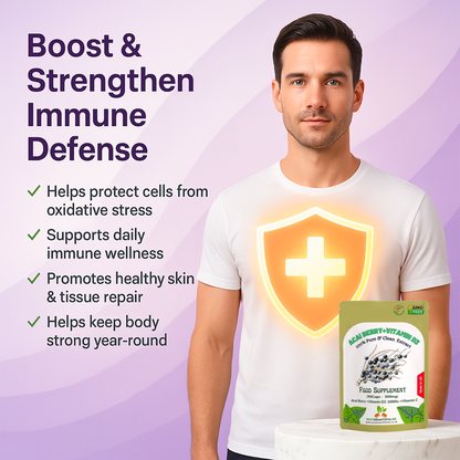 Vitamin D3 1000IU & C, Acai Berry Extract, Vegan Capsules, Immune Support-Pure