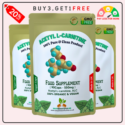 Acetyl L-Carnitine 550mg Capsules | 100% Pure ALC | Energy, Focus&Weight Support