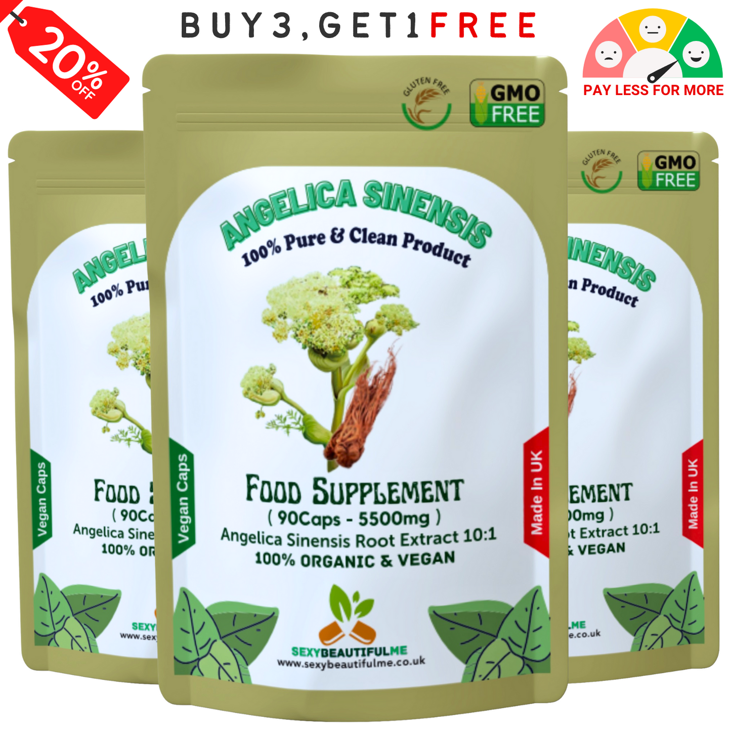 Angelica Sinensis 5500mg Capsule- Dong Quai - PMS Relief, Estrogen Balance-VEGAN