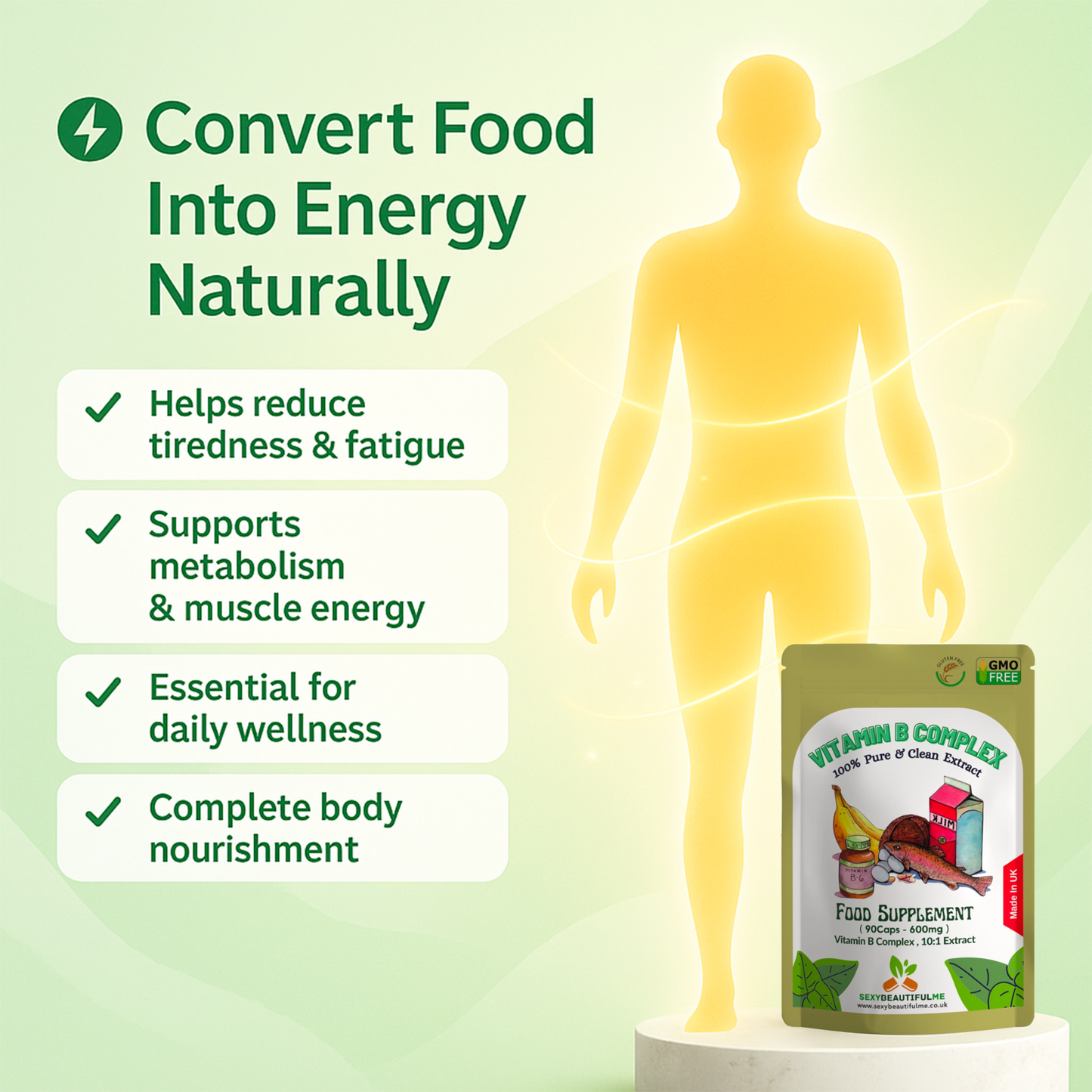 Vitamin B Complex Capsule | B Vitamins, Biotin&Folic Acid | Natural&High Potency