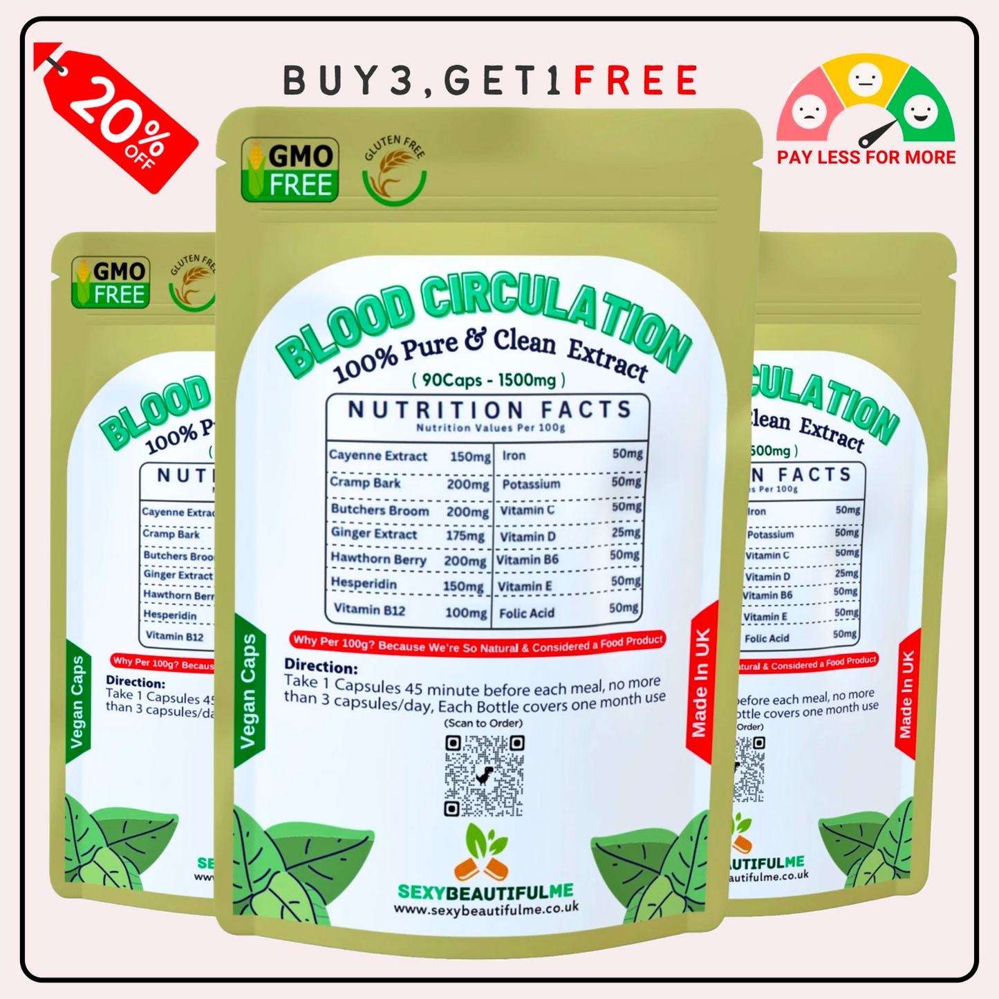 Blood Circulation Health Caps 1500mg-100%Vegan-Healthy Blood Circulation Support