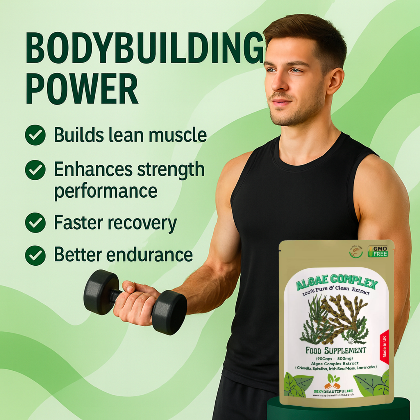 Algae Complex Capsules 800mg-(Quercetin &Bromelain)-Bodybuilding & Brain Support