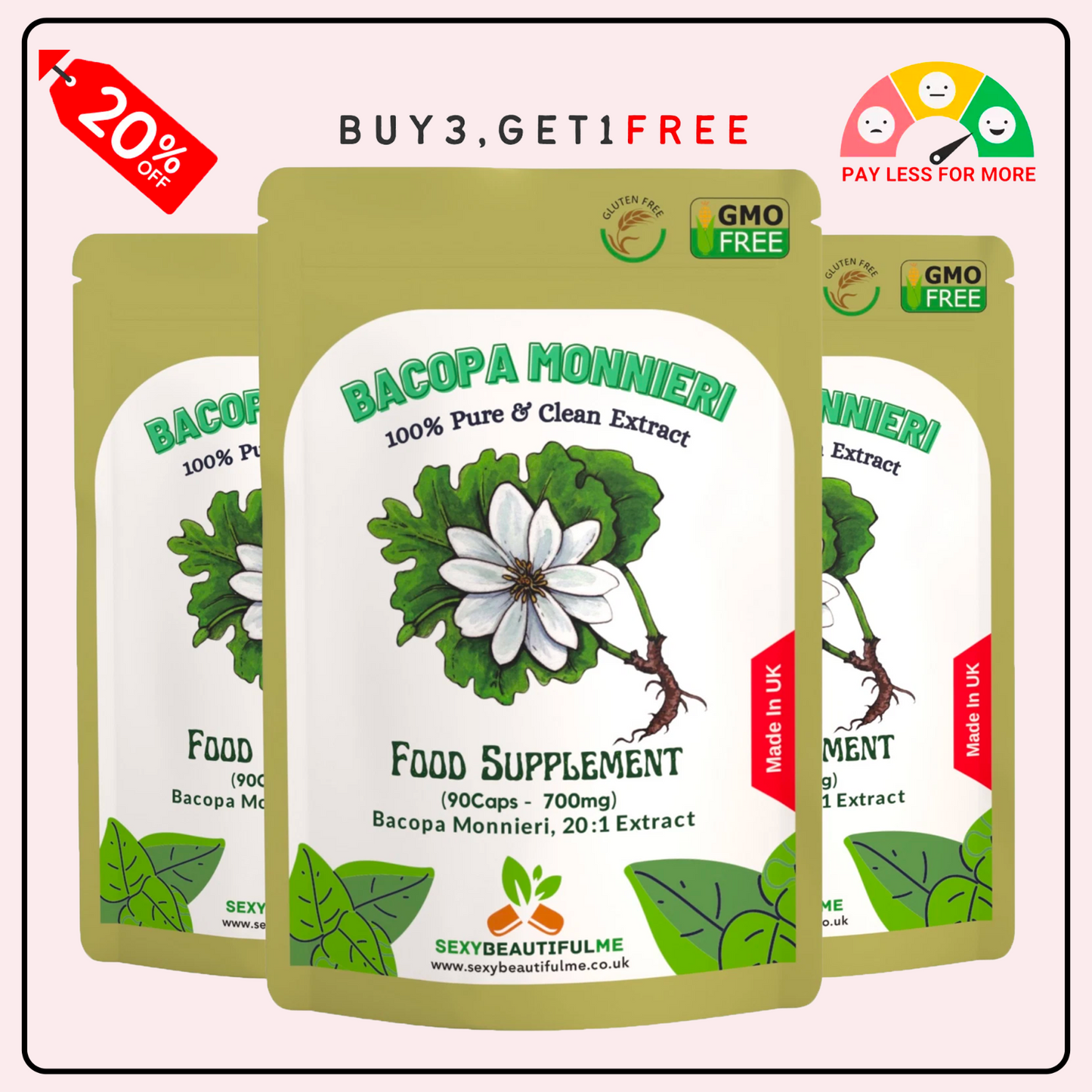 Bacopa Monnieri Extract 14,000mg Capsules–Brain Health & Focus Support–100%Vegan
