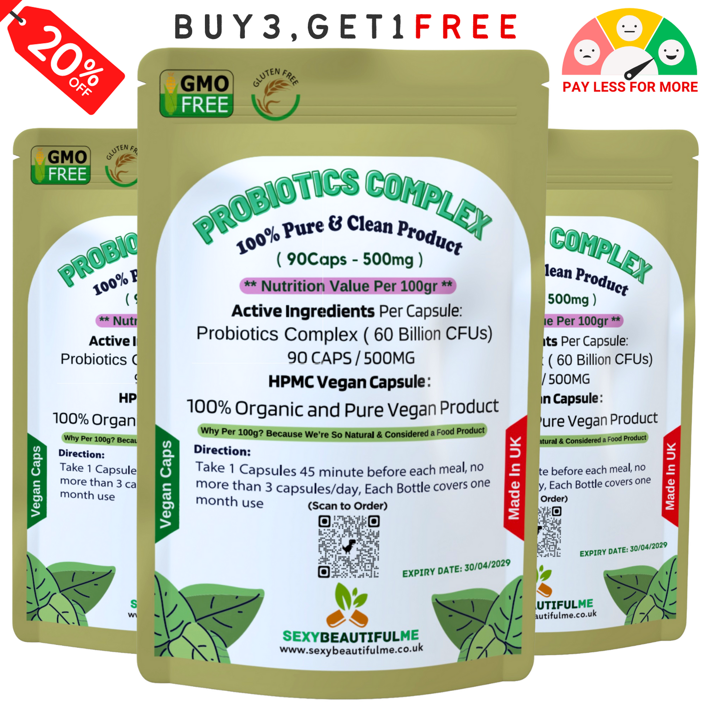 Probiotics Complex 60 Billion CFU–15 Live Bacteria Strains–Gut &Digestive Health
