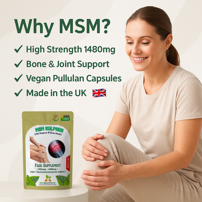 MSM Capsules 1480mg (Methylsulfonylmethane Sulphur)–Joint Support & Bone Health