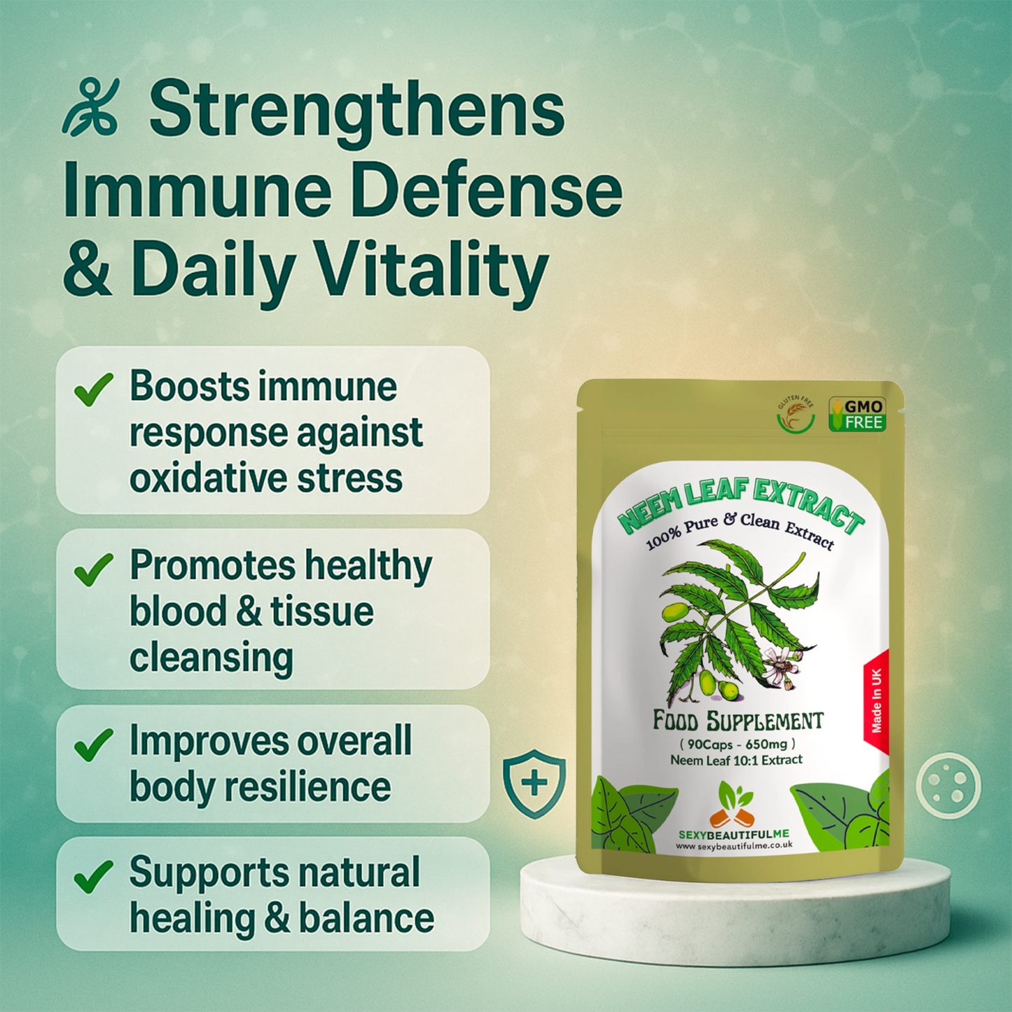 NEEM LEAF 6500mg Capsules, 100% Pure Organic,Vegan Capsule-Detox Immune Support