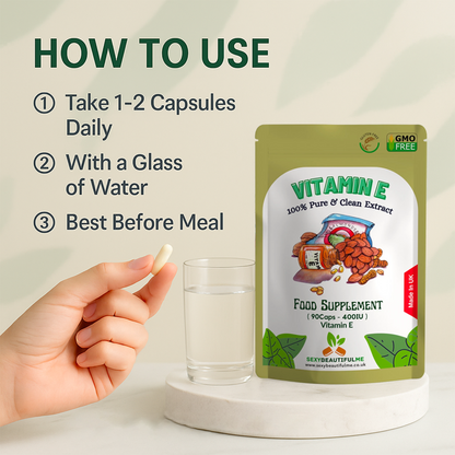 Vitamin E 400IU Capsules–High Strength Antioxidant–Skin, Hair & Immune Support