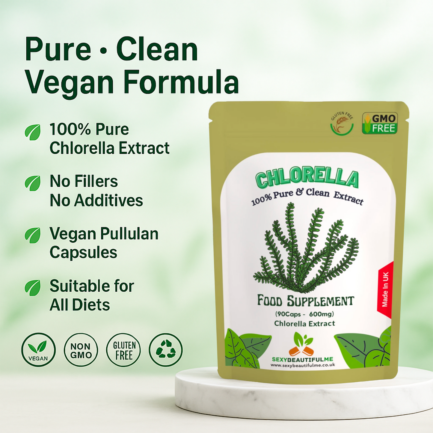Chlorella Capsules | 600mg Super Greens | Natural & Strong Immune Support-Vegan
