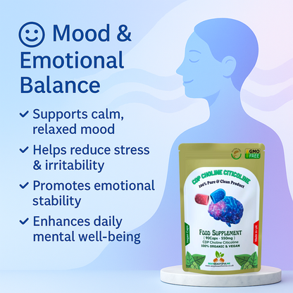 CDP Choline Citicoline 550mg Capsules | Natural Vegan Supplement | High Quality
