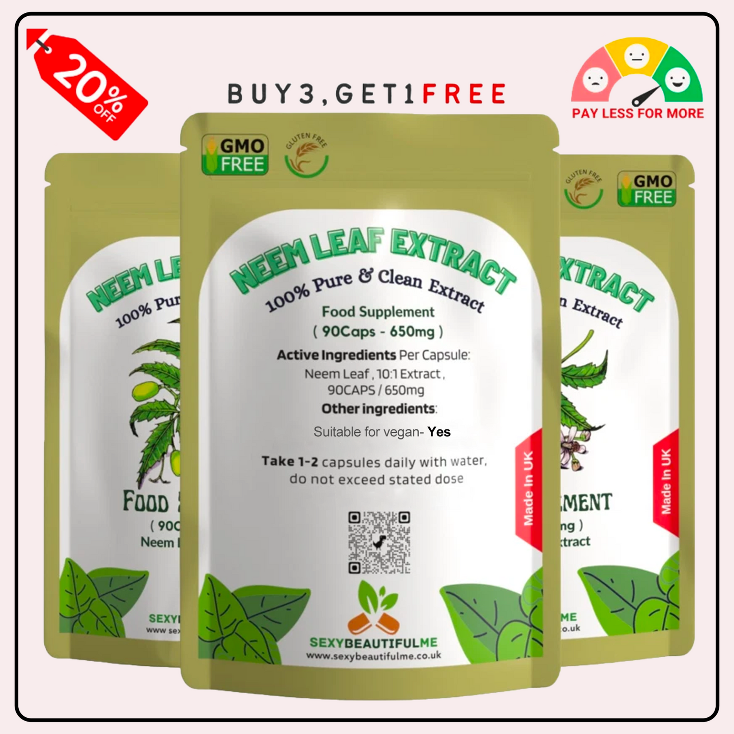 NEEM LEAF 6500mg Capsules, 100% Pure Organic,Vegan Capsule-Detox Immune Support