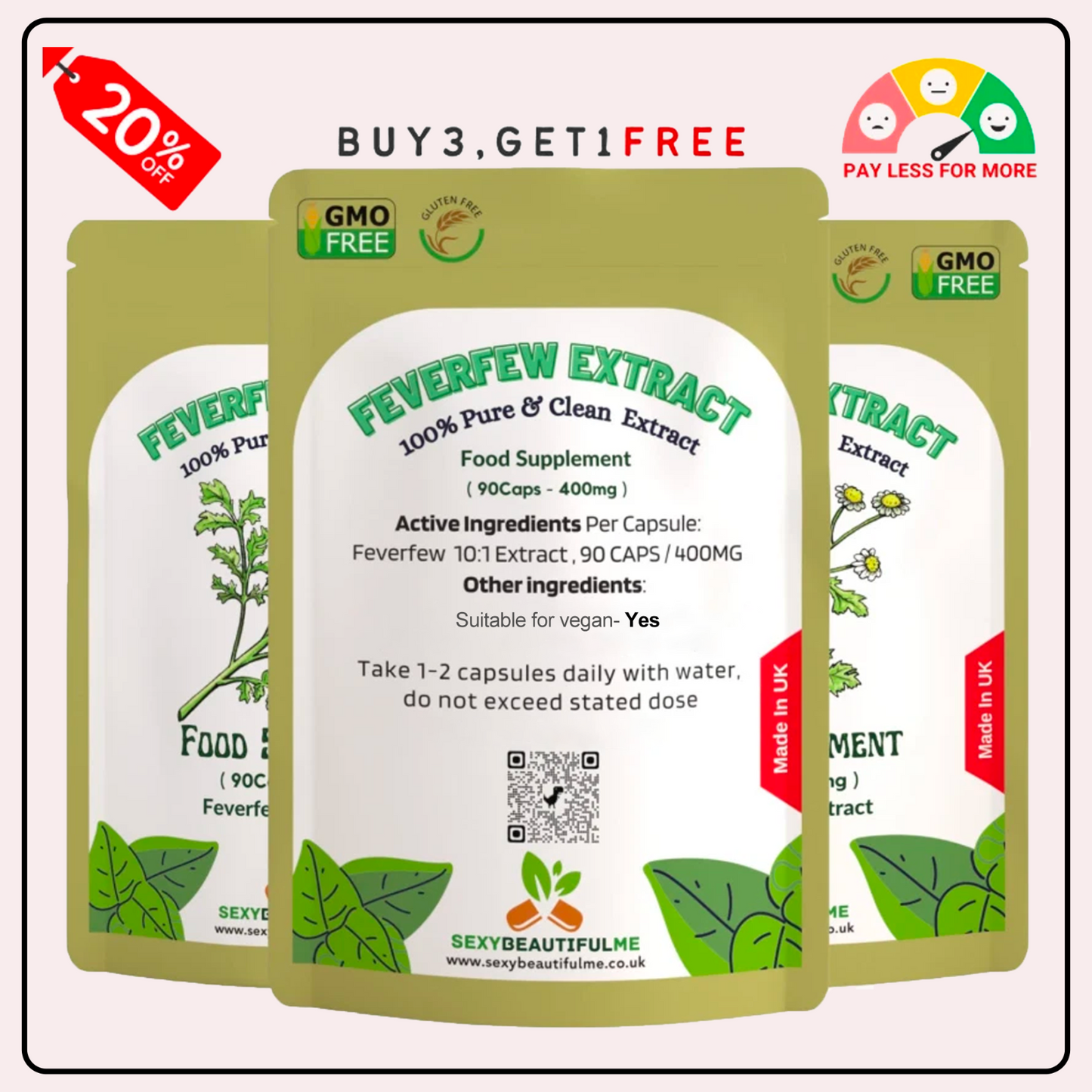 Feverfew Extract 4000mg Capsules, Migraine Support, 100%Natural&Clean-Vegan Caps