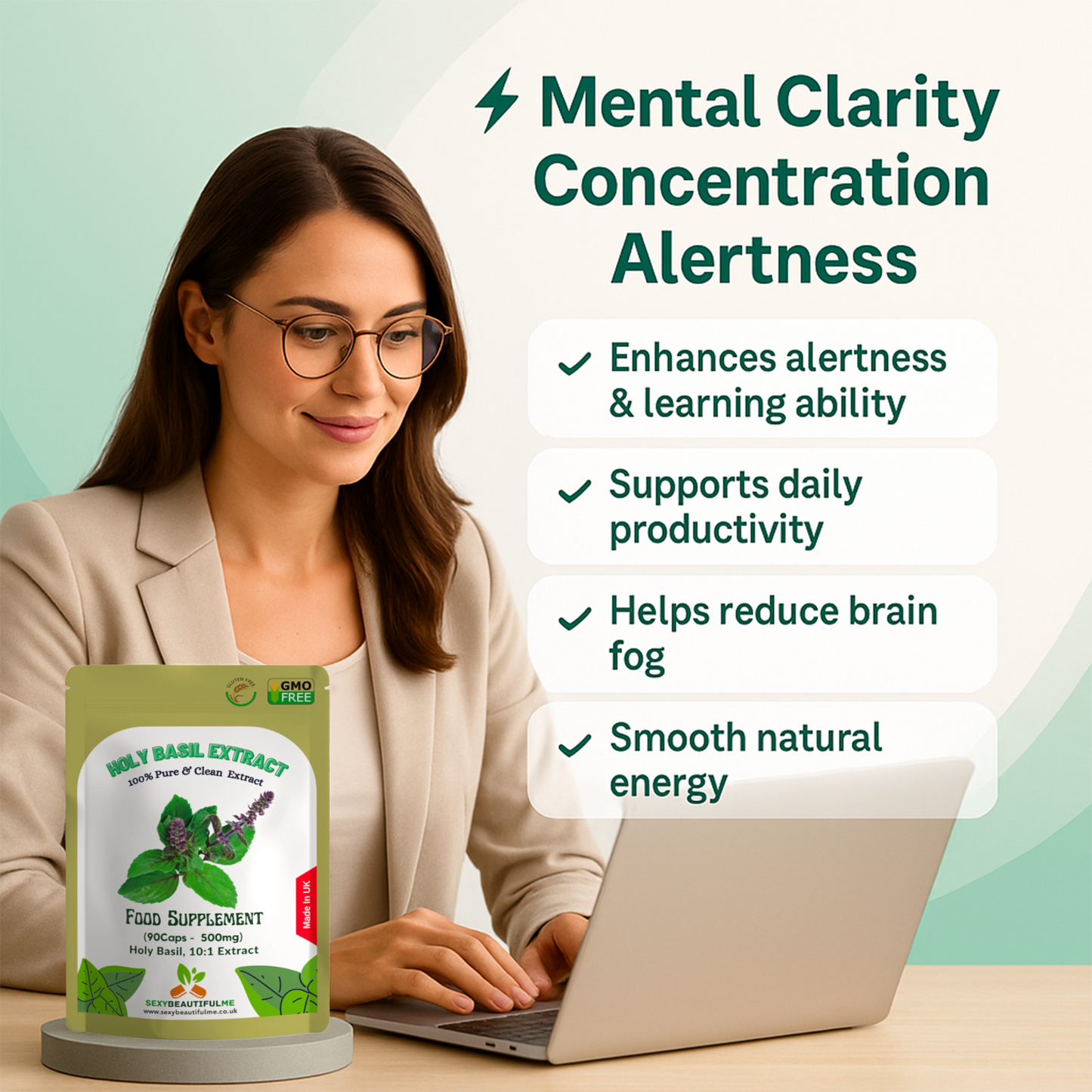 Holy Basil Capsules ( Tulsi ) 5000mg Veg Capsules 10% Ursolic Acid, Brain Health