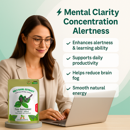 Holy Basil Capsules ( Tulsi ) 5000mg Veg Capsules 10% Ursolic Acid, Brain Health
