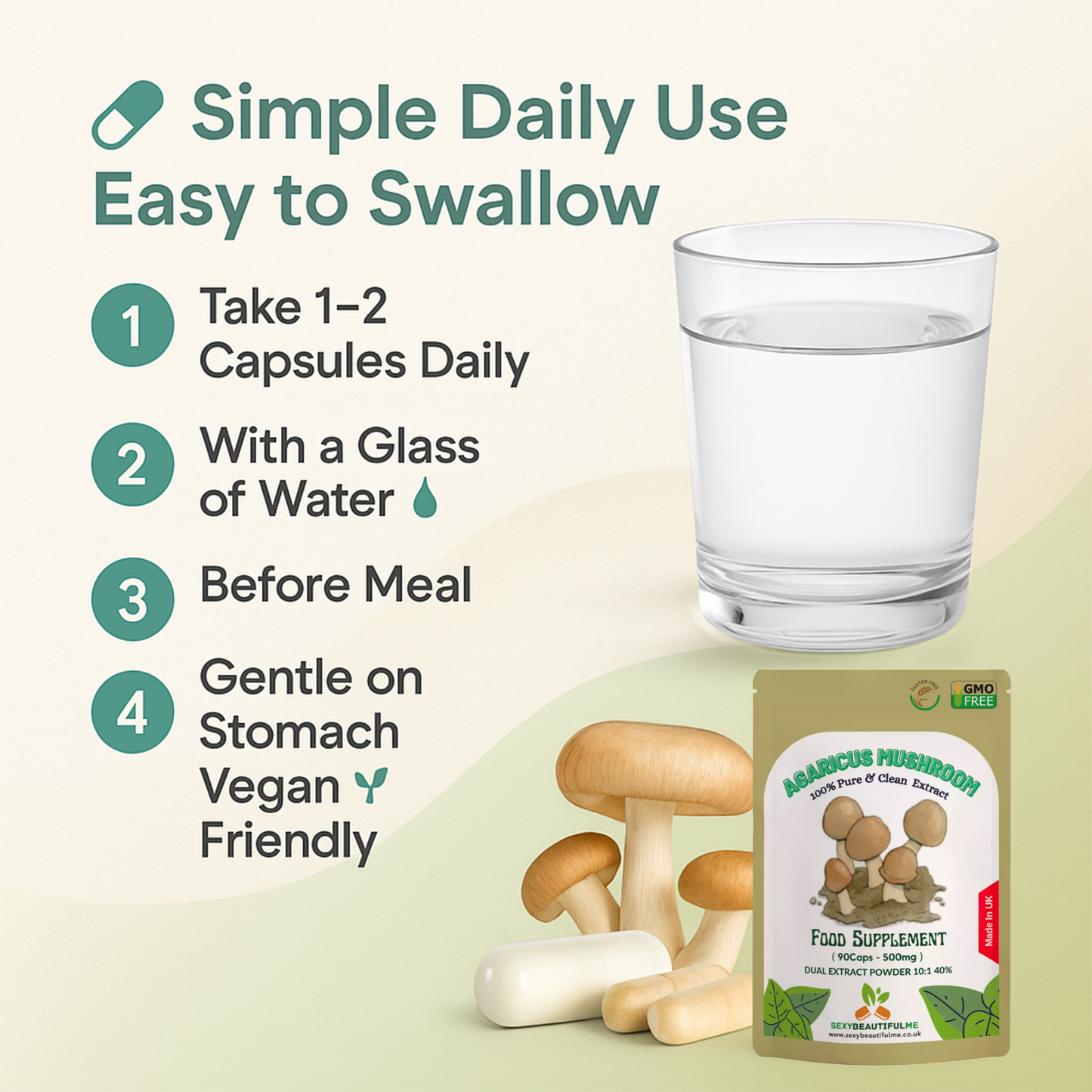 Agaricus Mushroom Extract Capsules 5000mg-40% Polysaccharides-Support Immunity
