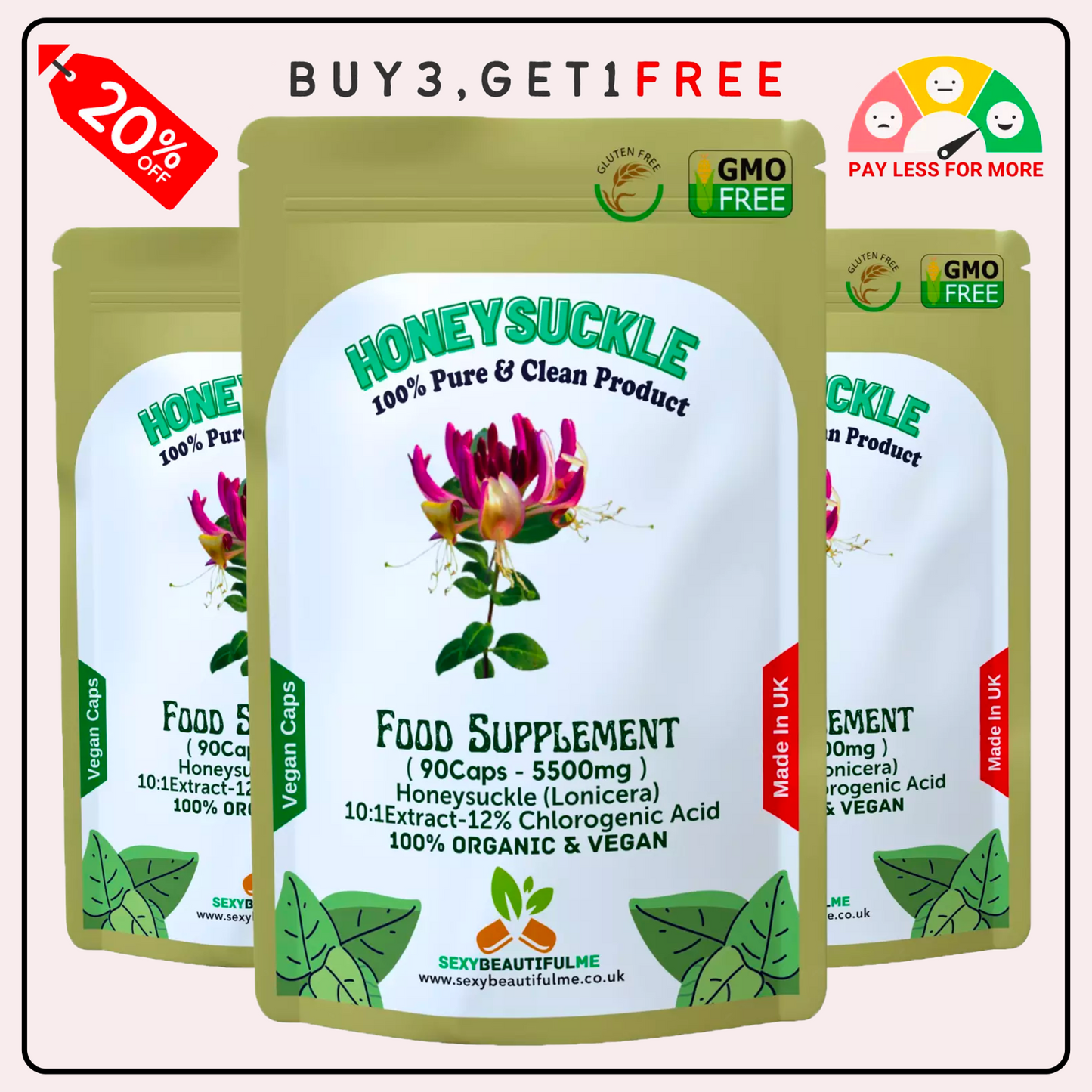 Lonicera Honeysuckle 5500mg–Anti-Inflammatory Capsules with 12% Chlorogenic Acid