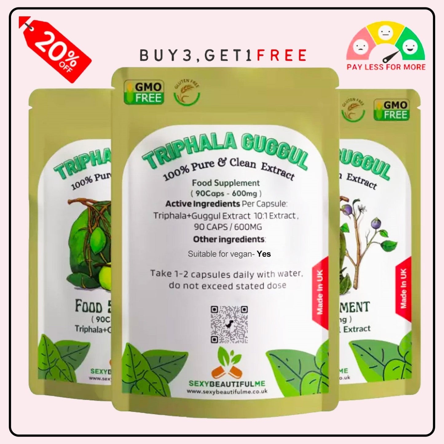'' Triphala+Guggul '' 6000mg Capsule–Weight Control, Detox&Cholesterol-100%Vegan