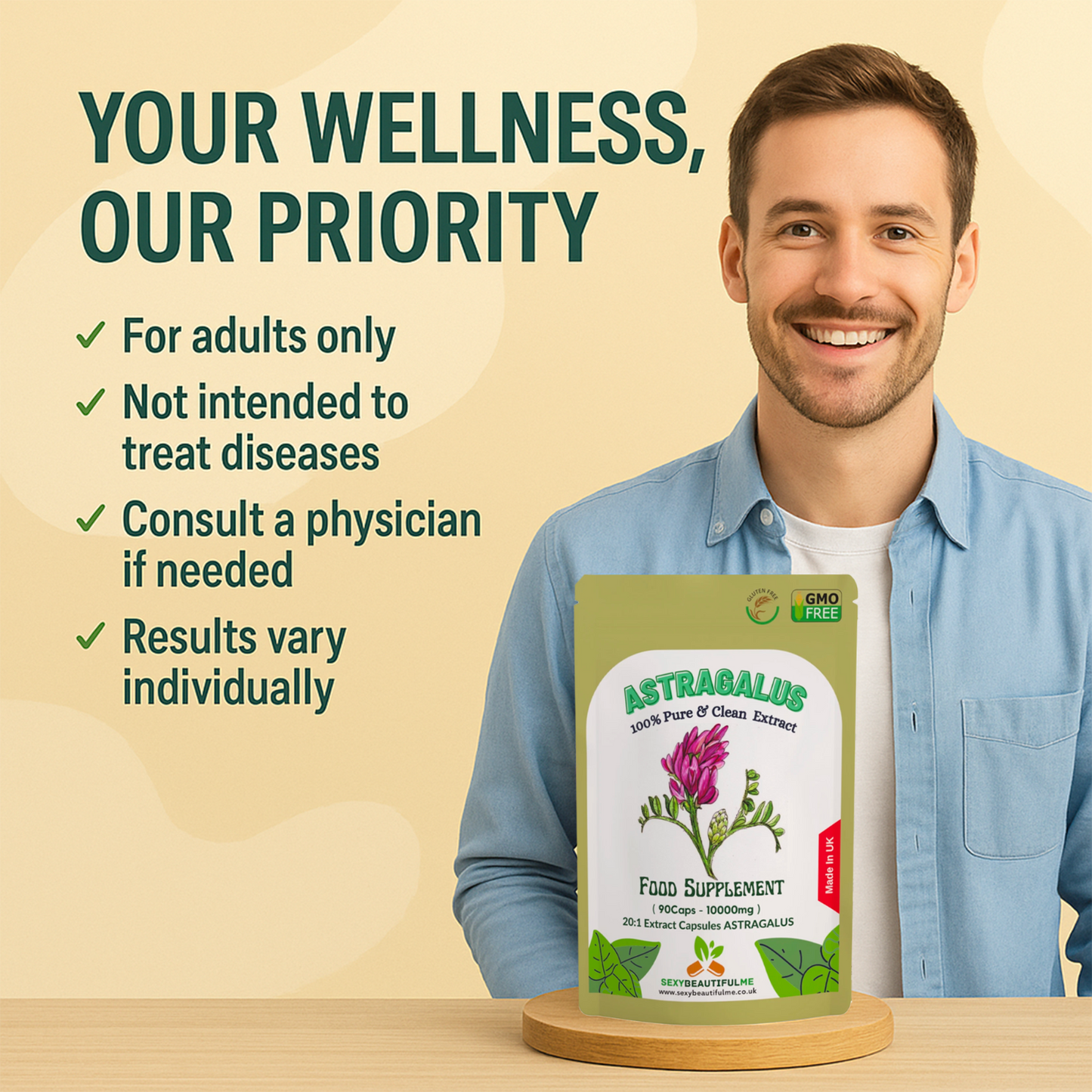 Astragalus Capsules 10,000mg – Immune Boost, Blood Sugar & Liver Support – Vegan