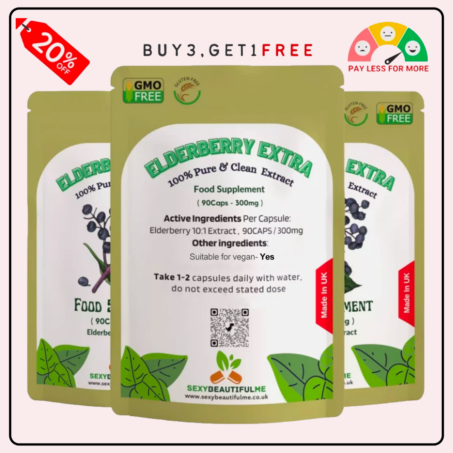 Sambucus Elderberry Capsules 300mg-(10:1 Extract, 3000mg)-100% Vegan & Natural