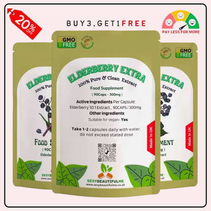 Sambucus Elderberry Capsules 300mg-(10:1 Extract, 3000mg)-100% Vegan & Natural