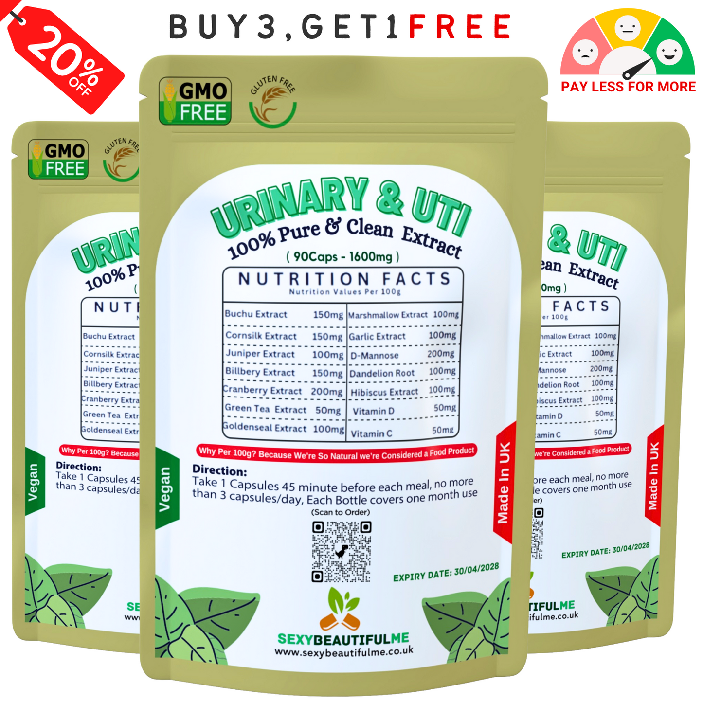 Urinary & UTI Complex 1600mg Capsule | Relief Support | 100%Vegan-Bladder Health