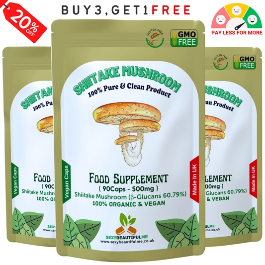 Shiitake Mushroom Extract Capsules 500mg (60.7%β-Glucan)–Strong &Effective–Vegan