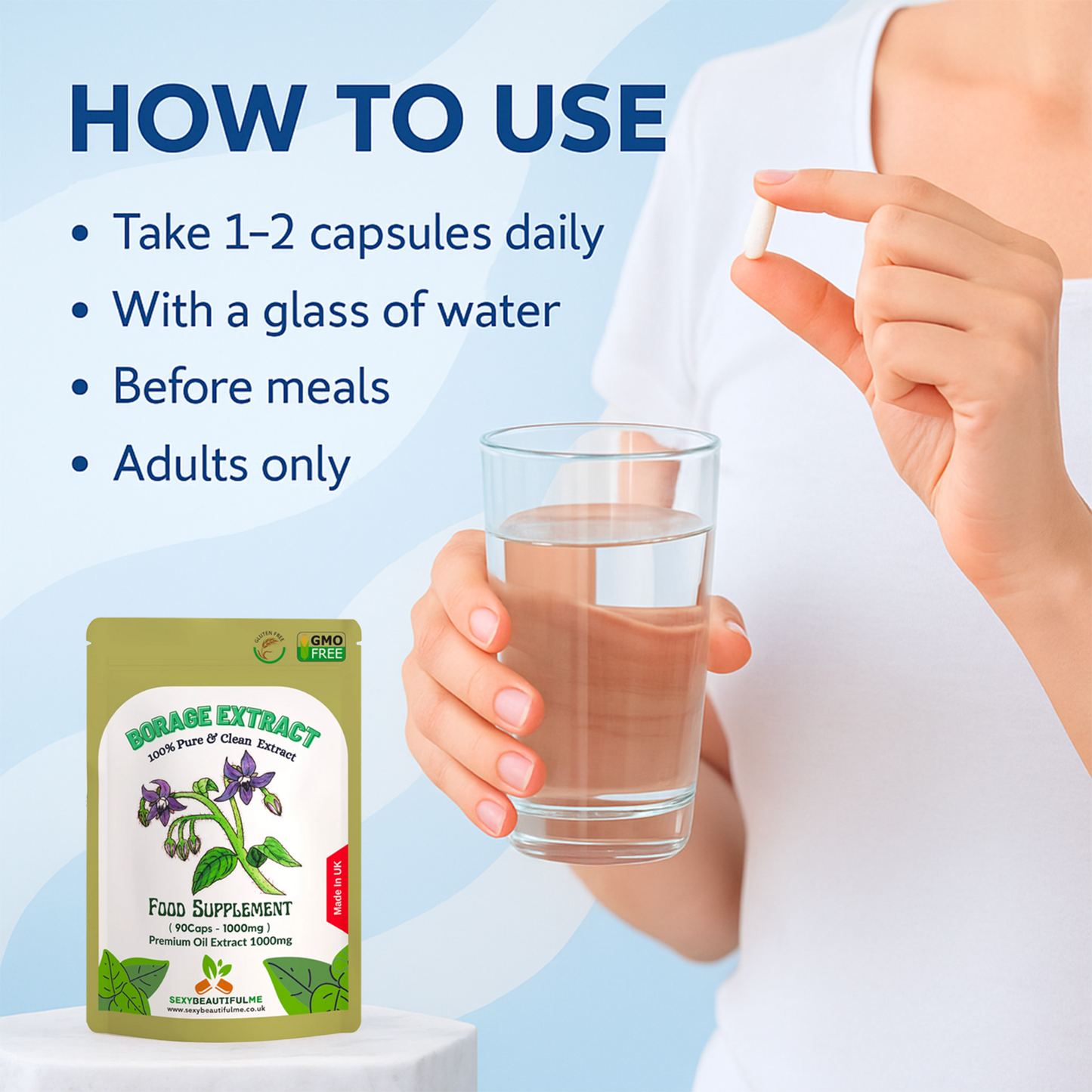 Starflower (Borage) Oil Capsules 1000mg–Premium High GLA–Menopause &Skin Support