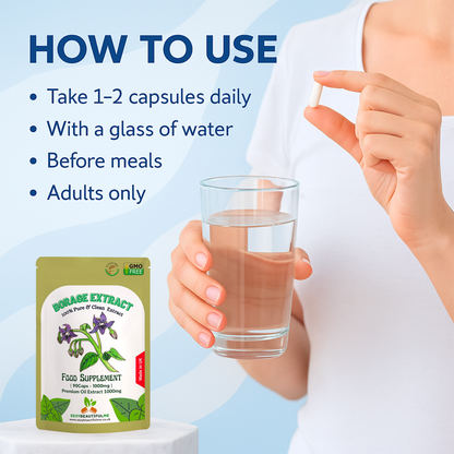 Starflower (Borage) Oil Capsules 1000mg–Premium High GLA–Menopause &Skin Support