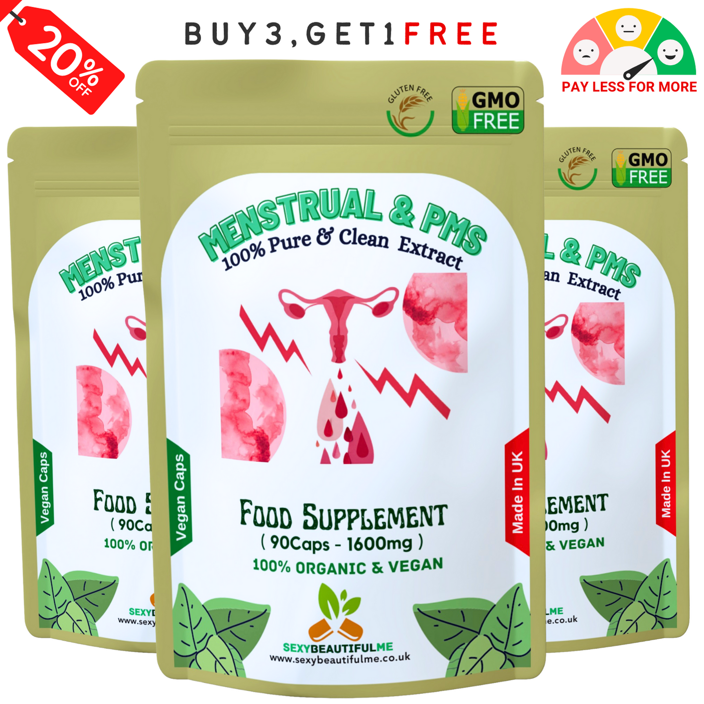 Menstrual & PMT Complex 1600mg–Mood Swings & Tenderness Relief–100%Vegan Product
