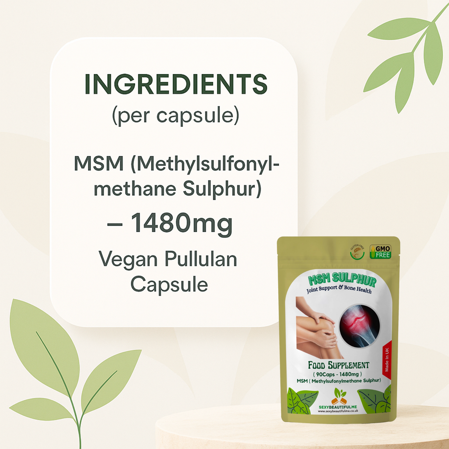 MSM Capsules 1480mg (Methylsulfonylmethane Sulphur)–Joint Support & Bone Health
