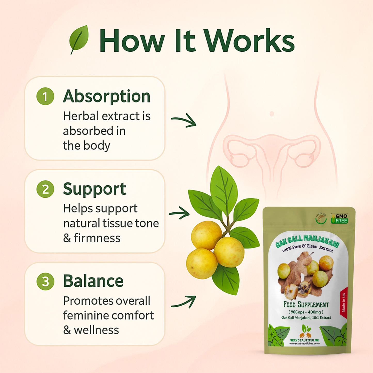 Manjakani Oak Gall 400mg Capsules – Women’s Wellness & Balance – Vegan – UK Made