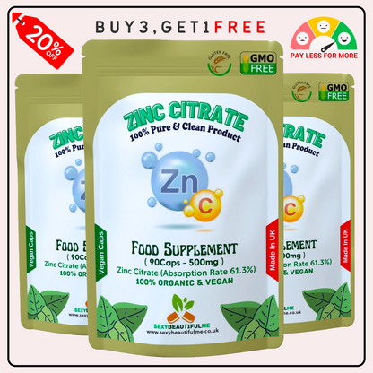 Zinc Citrate 500mg Capsules – High Strength Immune Support – Vegan Supplement
