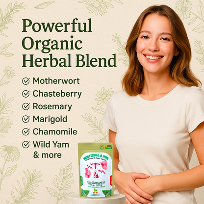 Menstrual & PMT Complex 1600mg–Mood Swings & Tenderness Relief–100%Vegan Product