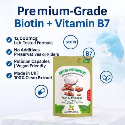 BIOTIN 12,000mcg +Vitamin B7 Capsules. MAX STRENGTH. HEALTHY HAIR, SKIN&NAIL
