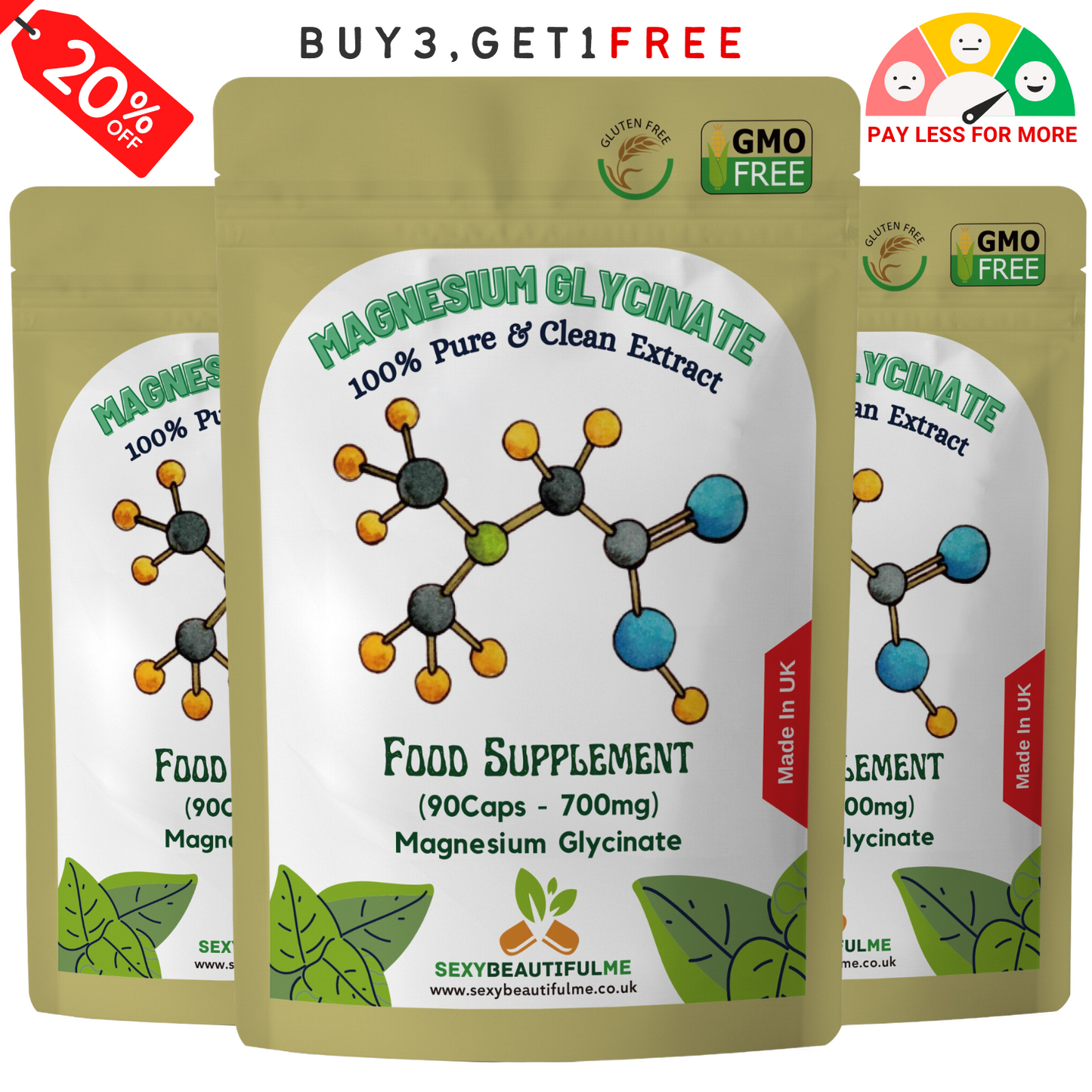 Magnesium Glycinate 700mg – 100% Vegan Capsules for Bone Health & Sleep Support