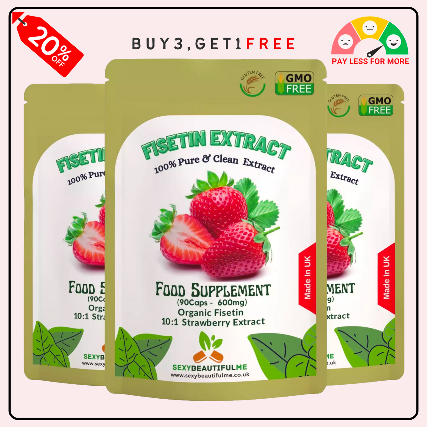Fisetin Strawberry Extract Capsules 6000mg 10:1 extract–Strong & Effective Vegan