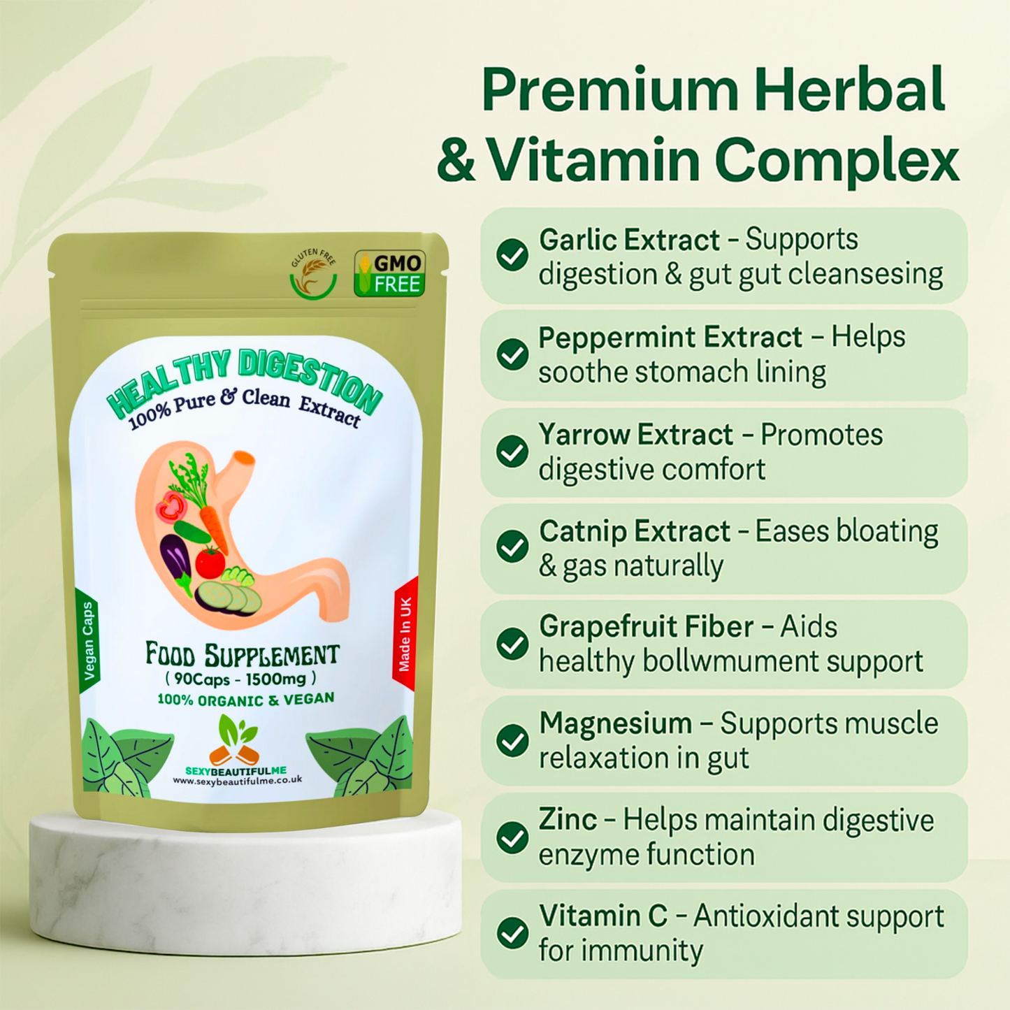 Gut Health Support 1500mg Caps | Healthy Digestion Capsule | Clean Vegan Formula