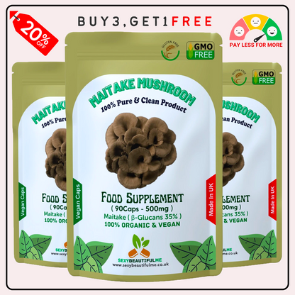 MAITAKE MUSHROOM 500mg Capsules (30% β-Glucan) Vegan & Effective, Strong Product