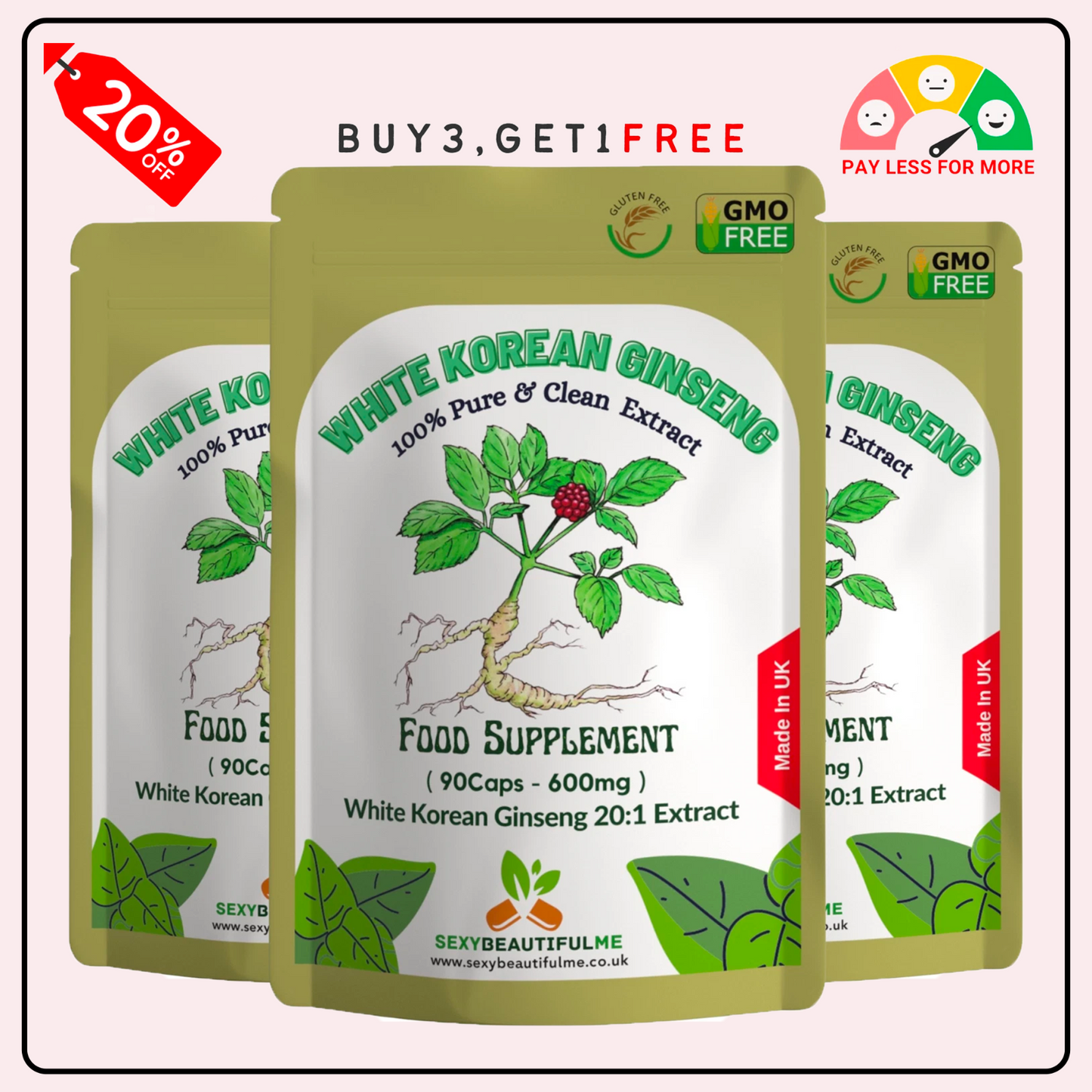 White Korean Ginseng Capsules – 12,000 mg | Vegan | Supporting Overall Health