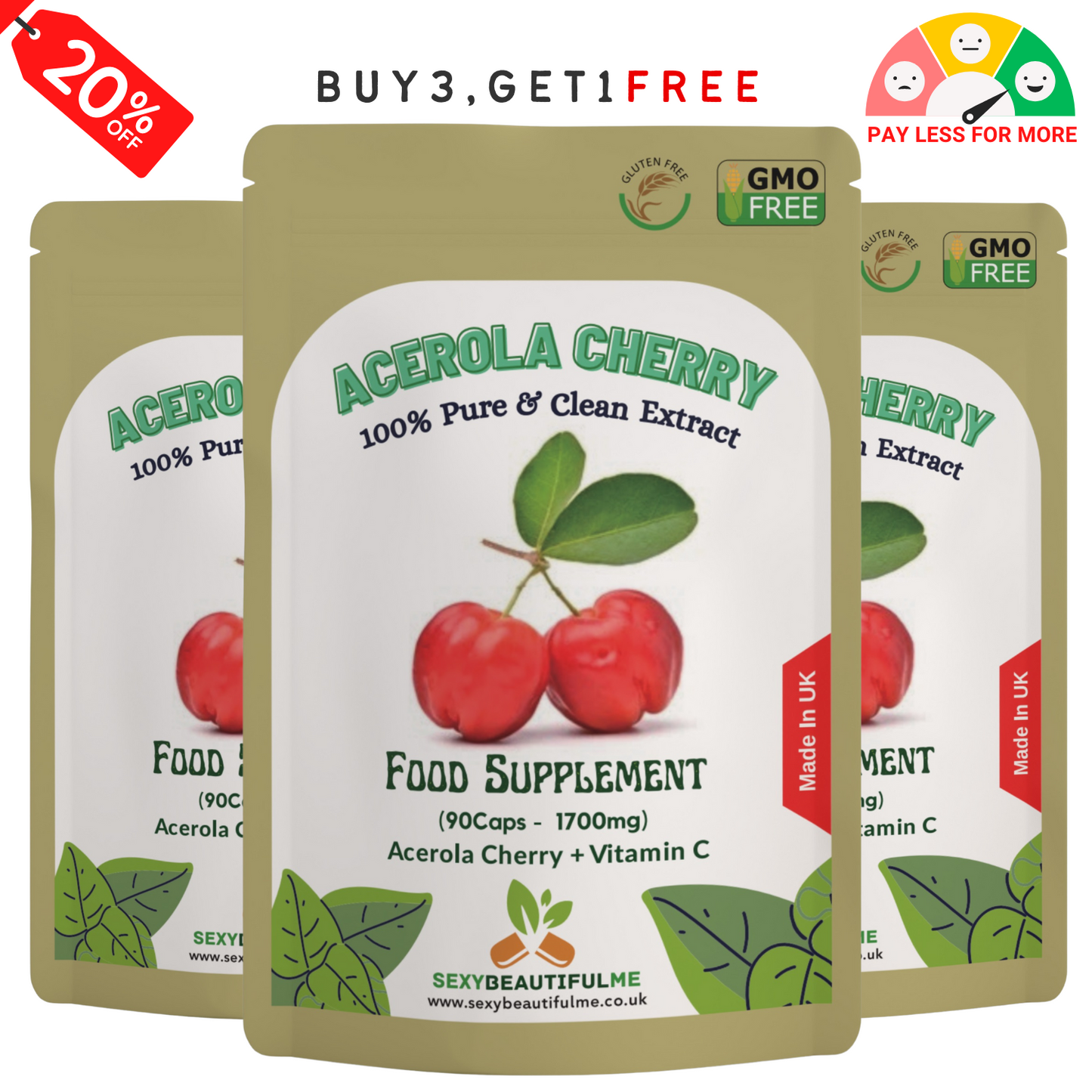 Acerola Cherry Capsules 700mg ( 1000mg Vitamin C)-Immunity & Liver Support