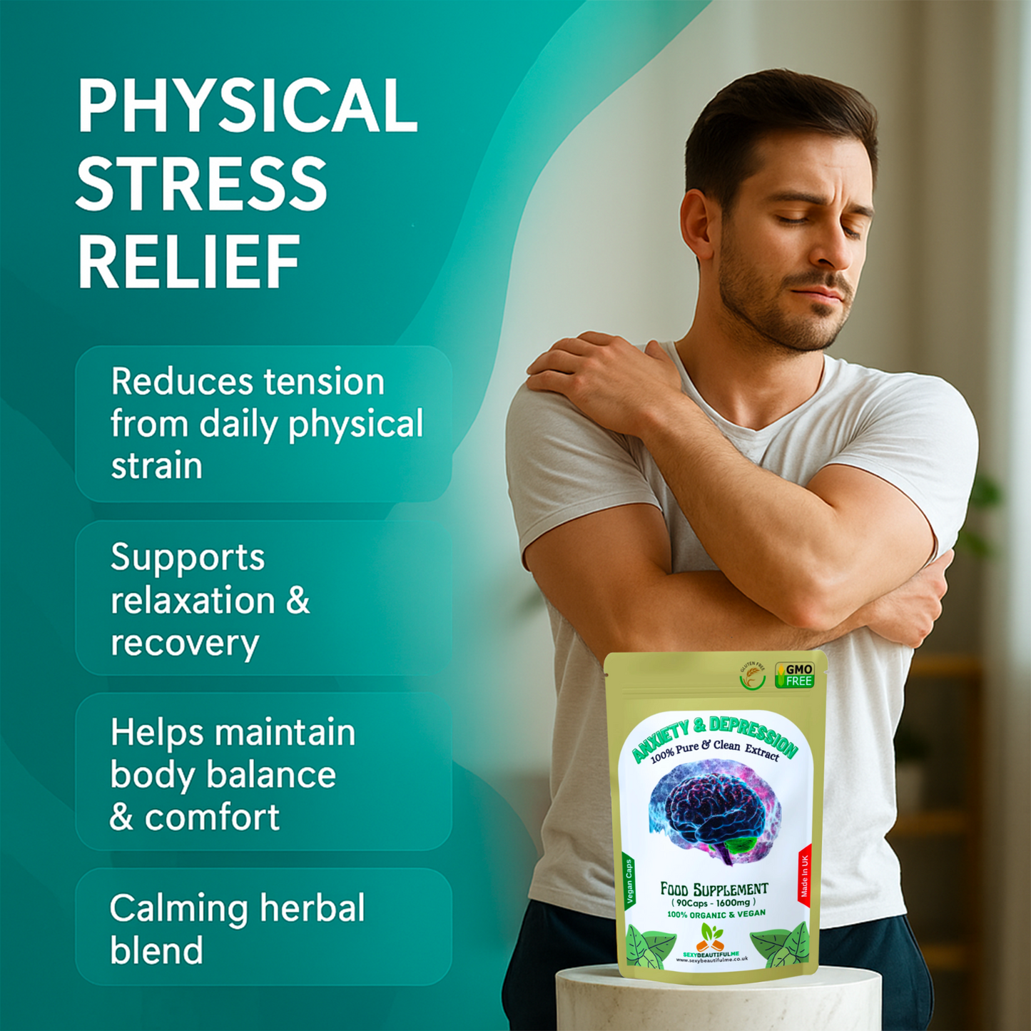 Anxiety & Stress Formula 1600mg –Calm Mood & Mental Clarity– 100% Vegan Capsules
