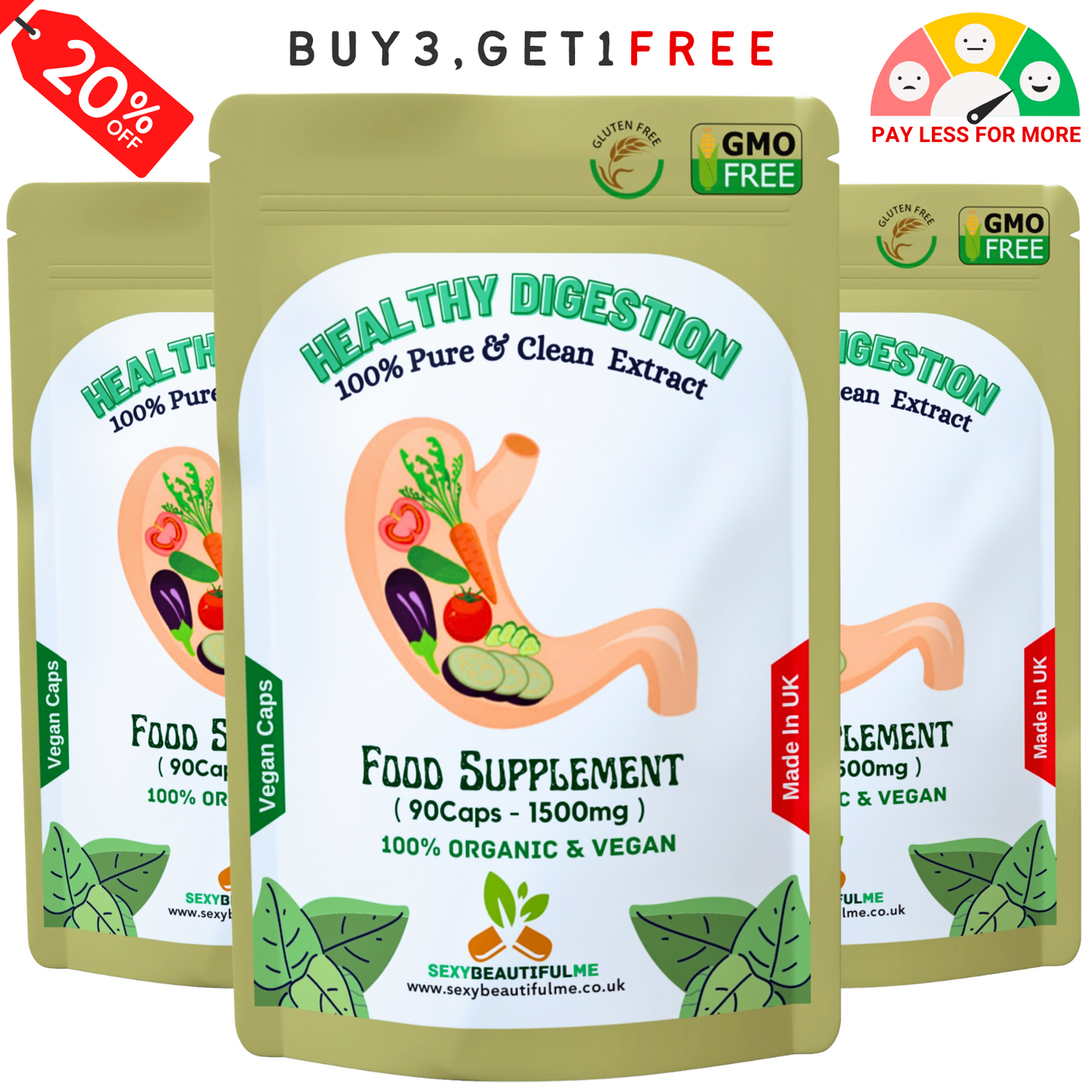 Gut Health Support 1500mg Caps | Healthy Digestion Capsule | Clean Vegan Formula