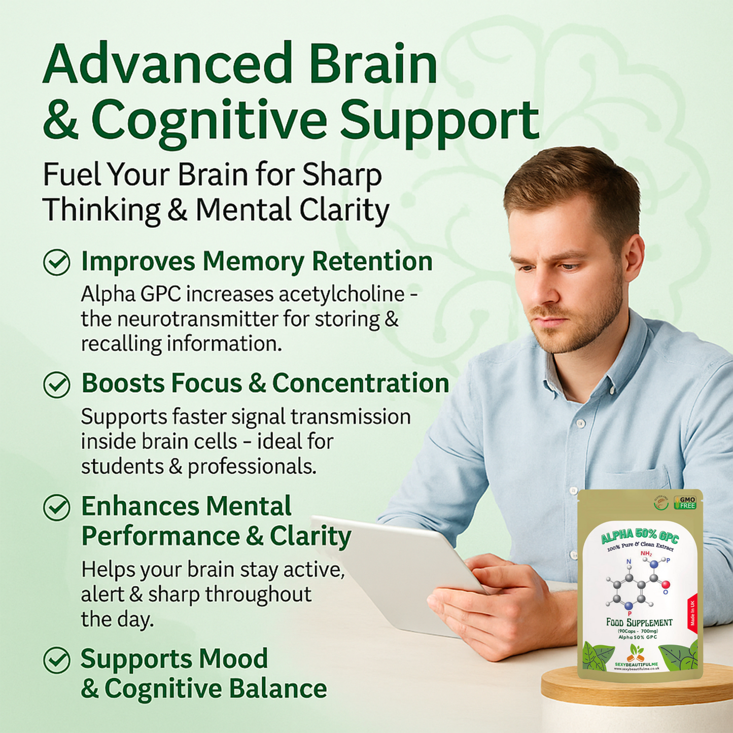Alpha 50% GPC 700mg Capsules-Effective&Veg Caps -Cognitive & Athletes Support